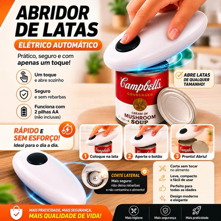 Abridor de Latas Elétrico Automático Portátil · Um Toque