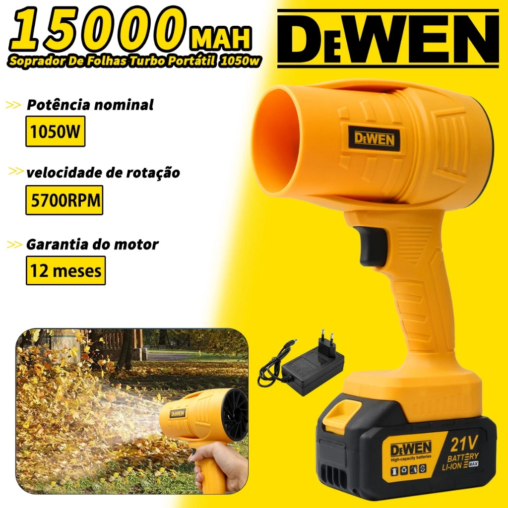 Soprador Turbo Portátil 1050W Sem Fio 21V · 5700 RPM
