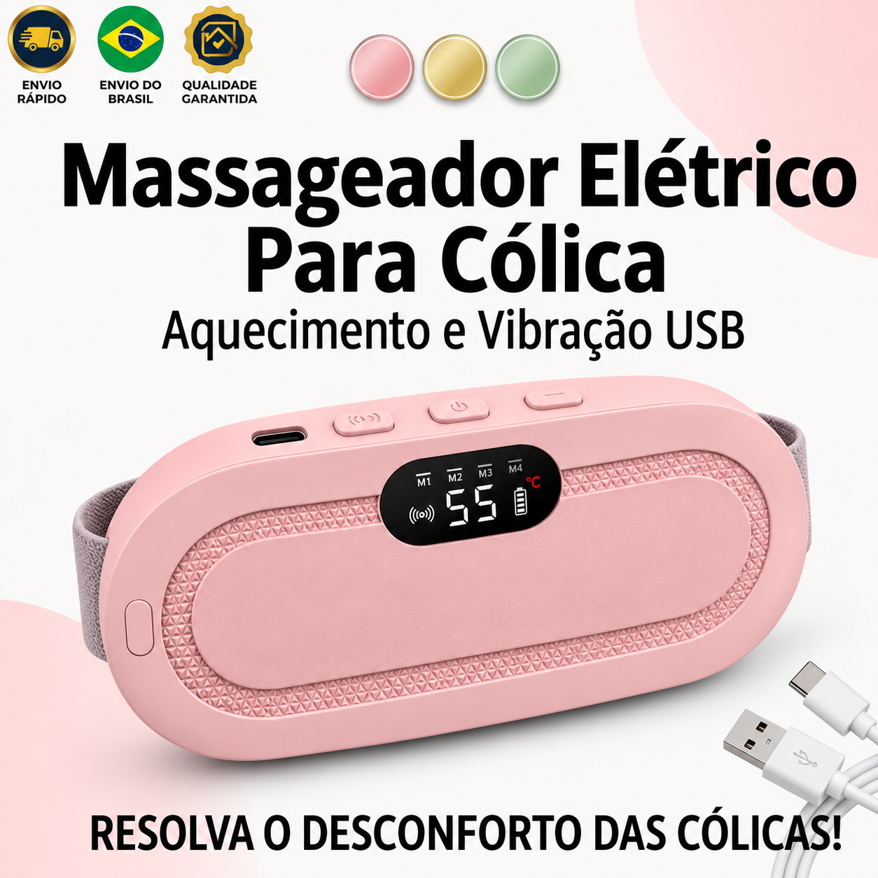Massageador Elétrico para Cólica com Aquecimento e Vibração USB