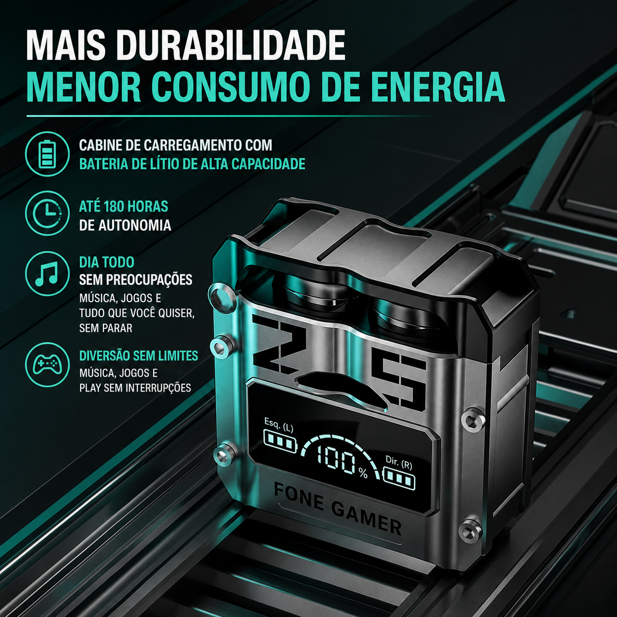 Detalhe do fone TWS M25
