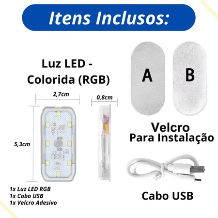 Lâmpada LED Sem Fio Adesiva para Interior do Carro · Controle Remoto