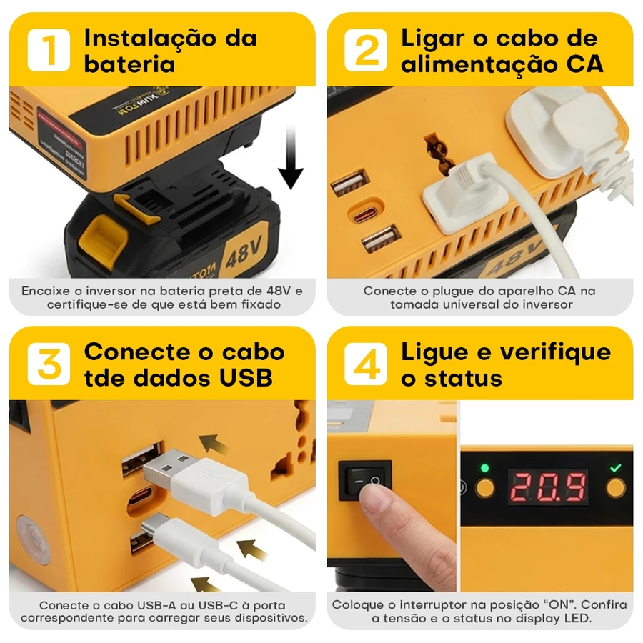 Passo a passo de instalação e uso do inversor portátil