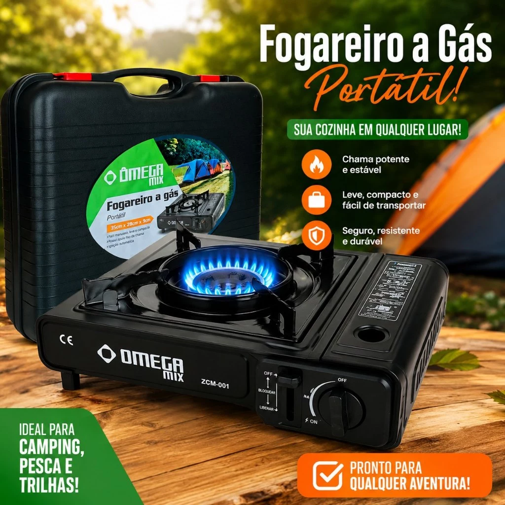 Fogareiro Portátil a Gás com Maleta — Camping, Pesca e Emergência