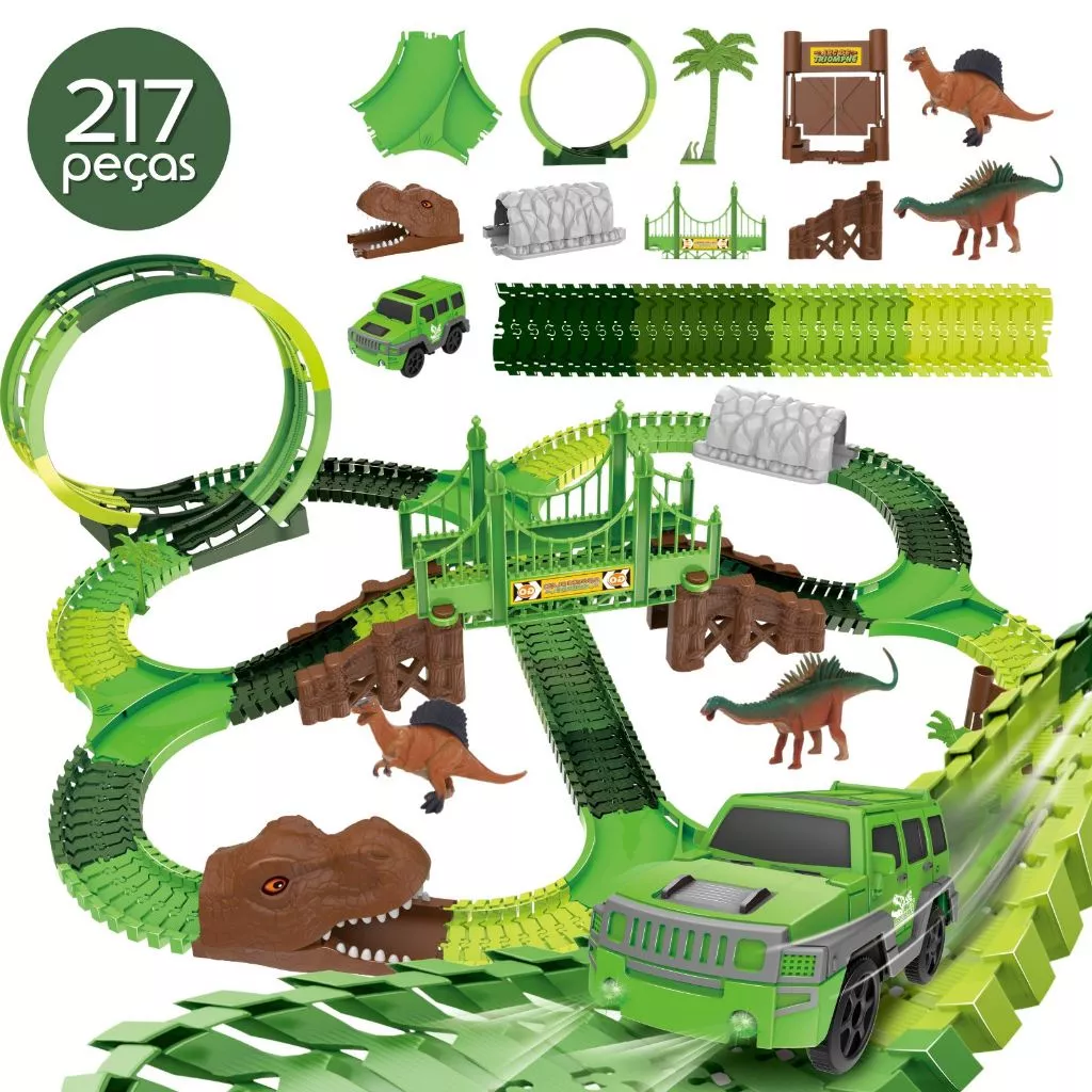 Pista Dinossauro Looping Radical 217 Peças com Luz e Som
