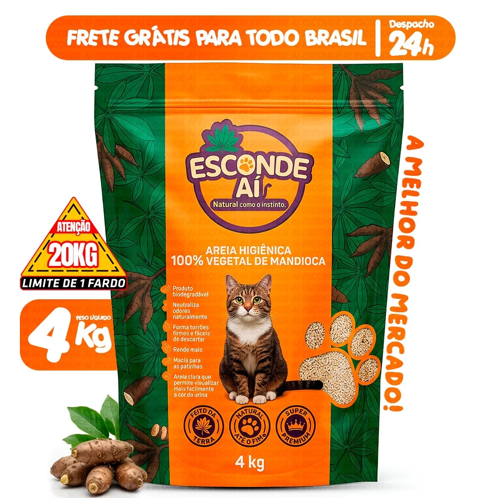 Areia Higiênica Esconde Aí 4kg · 100% Vegetal de Mandioca Biodegradável