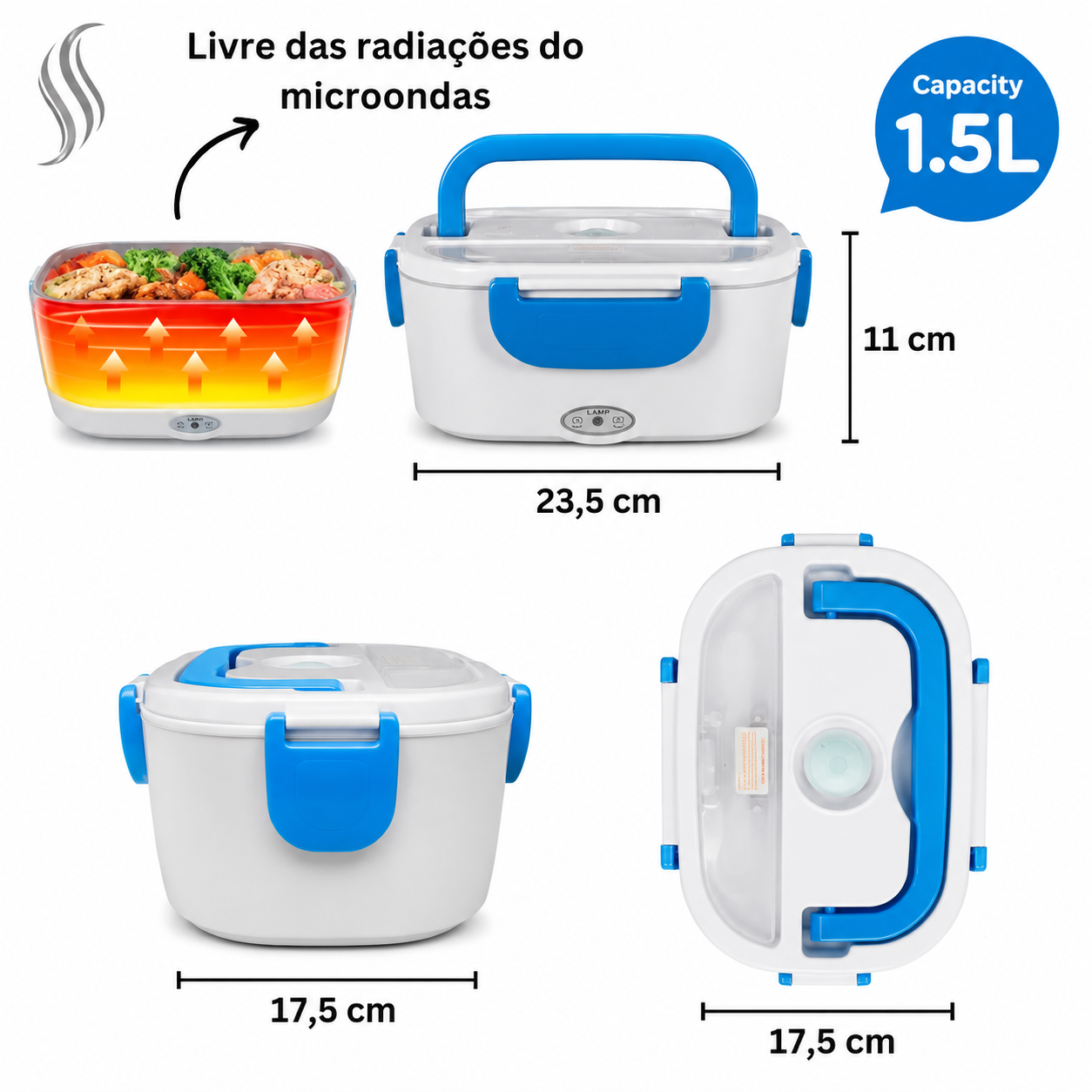 Marmita elétrica 1,5L com dimensões