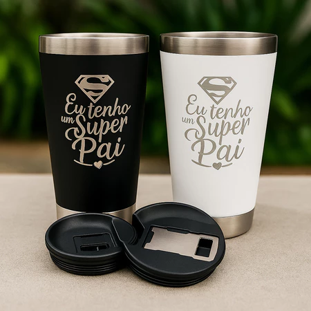 Copo Térmico Super Pai 476ml · Gravação a Laser + Tampa Abridor