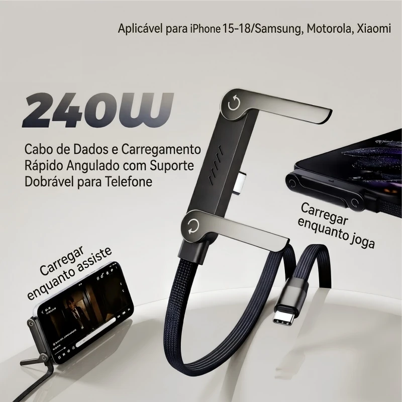 Cabo USB-C 240W com suporte dobrável para celular