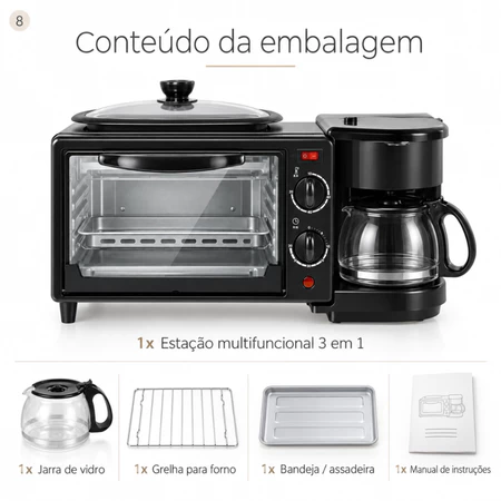 Conteúdo da embalagem da máquina café da manhã