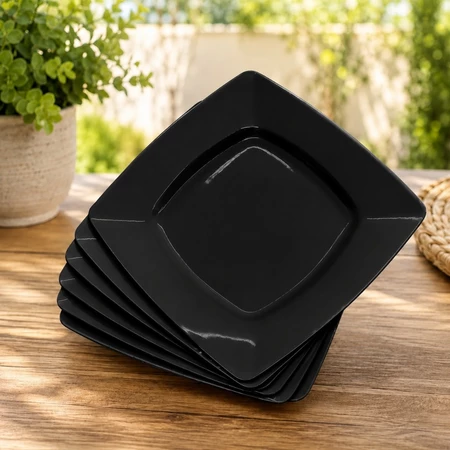 Kit 20 Pratos Pretos Quadrados · Plástico Reutilizável