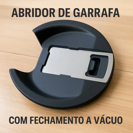Tampa com abridor de garrafa e fechamento a vácuo