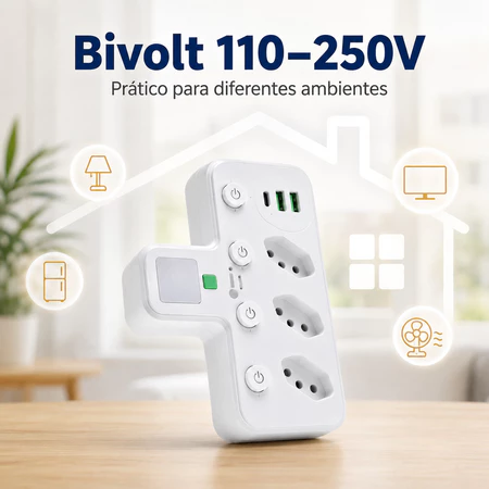 Adaptador benjamin carregando celular na sala