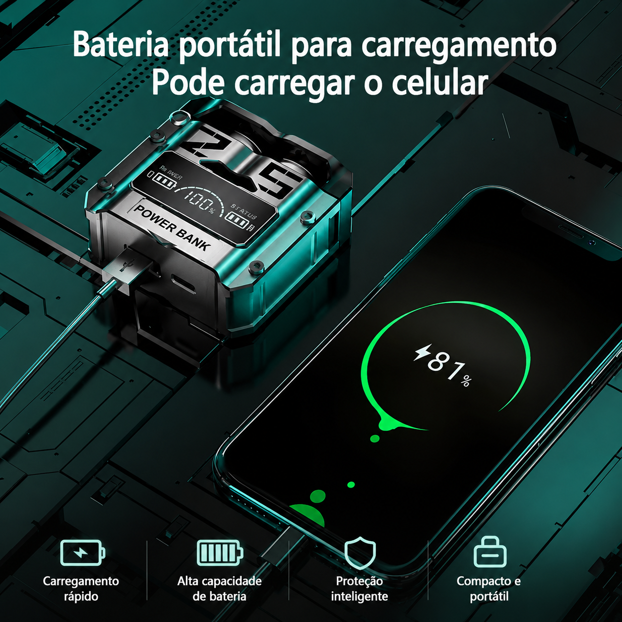 Detalhe do fone TWS M25