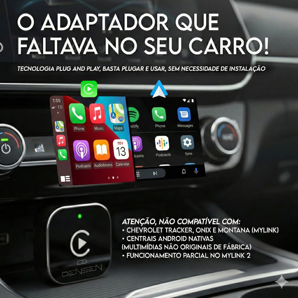 Adaptador CarPlay funcionando no painel do carro