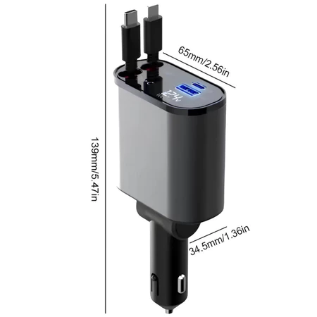 Dimensões compactas do carregador retrátil para carro