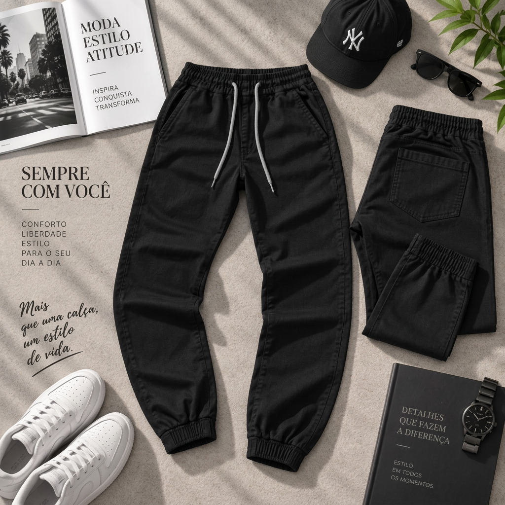 Kit 2 Calças Jogger Masculinas · Preta + Azul Escura