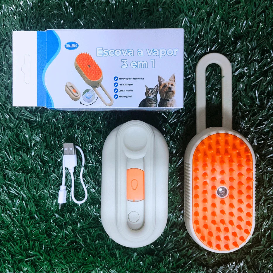 Escova a Vapor Chalesco 3 em 1 para Cães e Gatos