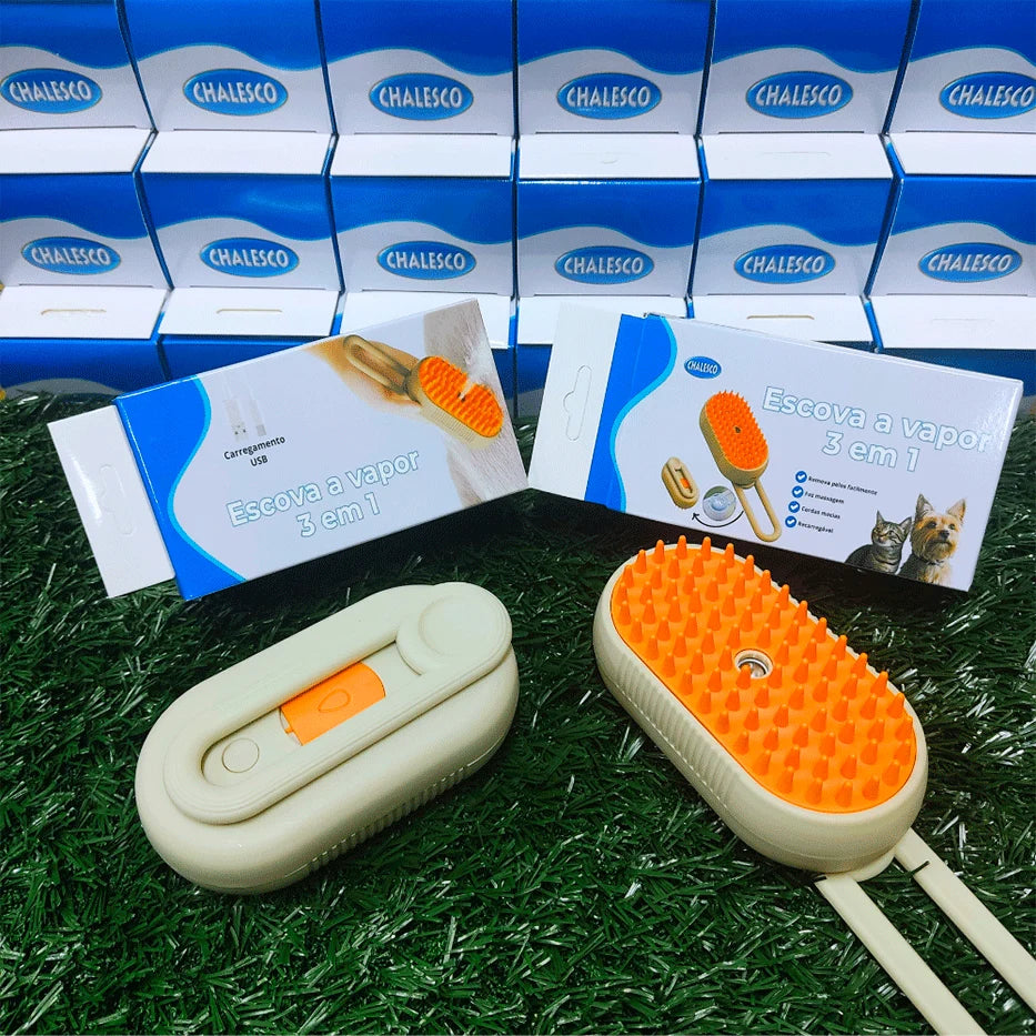 Escova a Vapor Chalesco 3 em 1 para Cães e Gatos