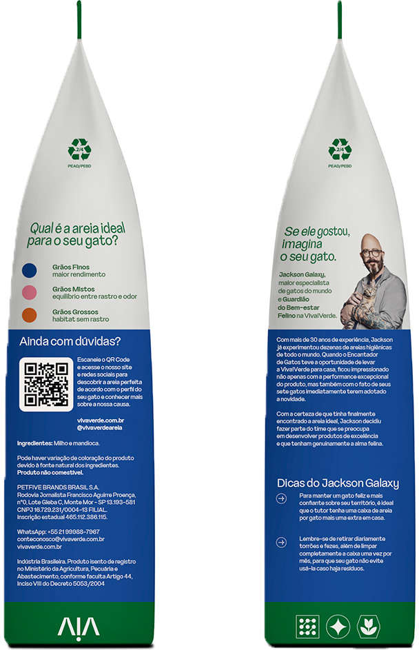 Areia Higiênica Viva Verde Grãos Finos para Gatos 4kg