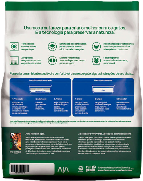 Areia Higiênica Viva Verde Grãos Finos para Gatos 4kg